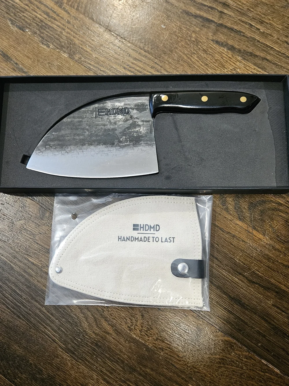 HDMD Carbon Steel Cleaver Serbian Chef Knife with Black Wooden Handle